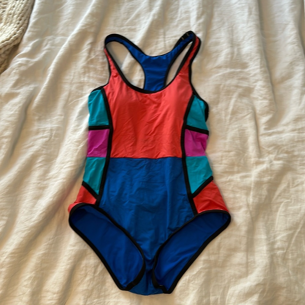 80s style low back one piece swimsuit